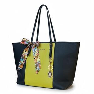 Michael Kors Large Saffiano Leather Colorblock Tote with Accent Charm and Scarf